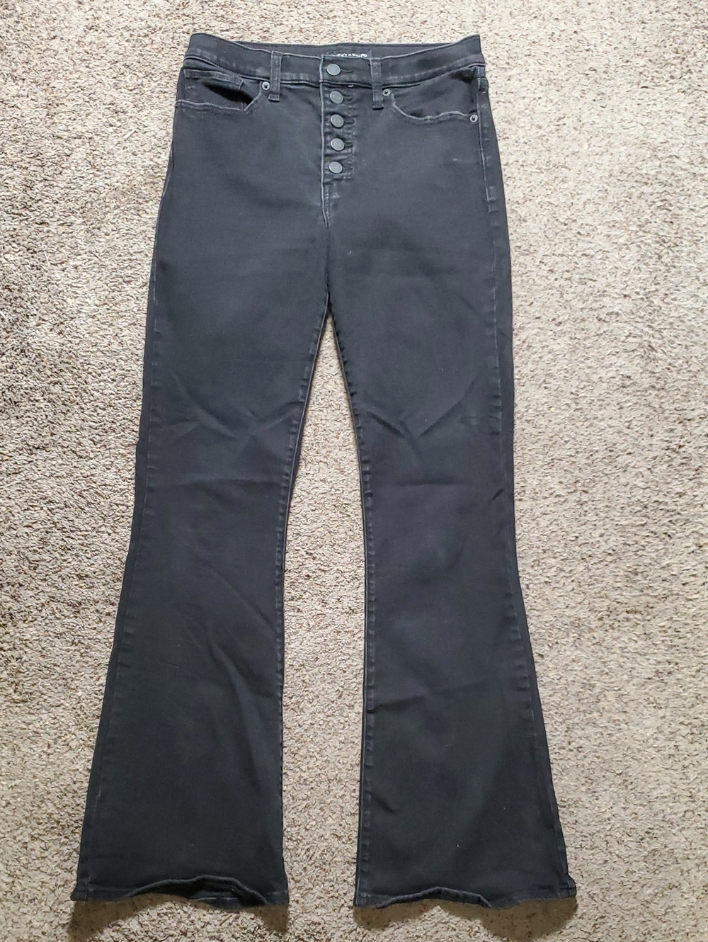 Lucky Brand Women's Black Button-Fly Stevie High Rise Flare Jeans Size 8